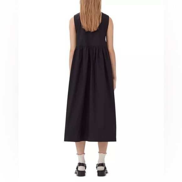 Ganni Black Sleeveless Midi Dress with Front Tie Details - Picture 2 of 6